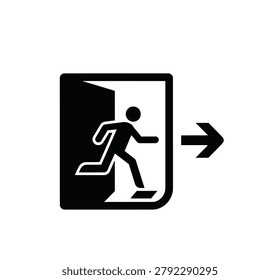 Emergency exit sign vector icon graphic with emergency evacuation direction graphics building