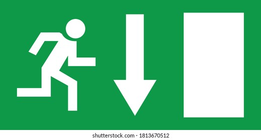 Emergency Exit Sign Vector Illustration, Door Fire Exit down side Arrow Signage isolated in green colour