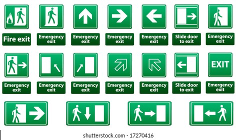 emergency exit sign vector pack - FULL GREEN VERSION