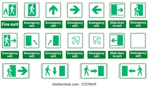 emergency exit sign vector pack - FULL WHITE VERSION