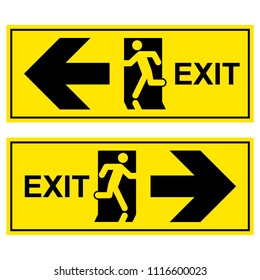 Emergency exit signs set. Man running out fire exit.