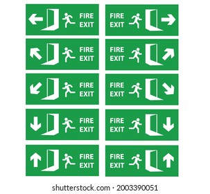 señales de salida de emergencia set.man corriendo en la dirección de la flecha.
dirección de flecha indica la salida de emergencia.
Diseño de vectores Eps 10.