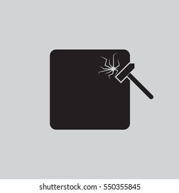 Emergency exit with smash hammer into the window icon