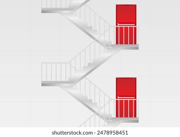 Emergency Exit Stair. Fire Exit Stair. Vector Illustration.