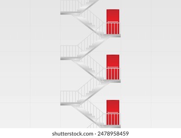 Emergency Exit Stair. Fire Exit Stair. Vector Illustration.