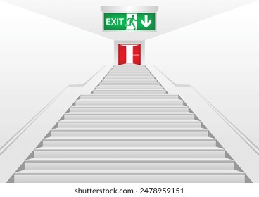 Emergency Exit Stair. Fire Exit Stair. Vector Illustration.