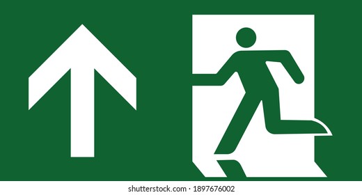 Emergency exit upstairs vector green white