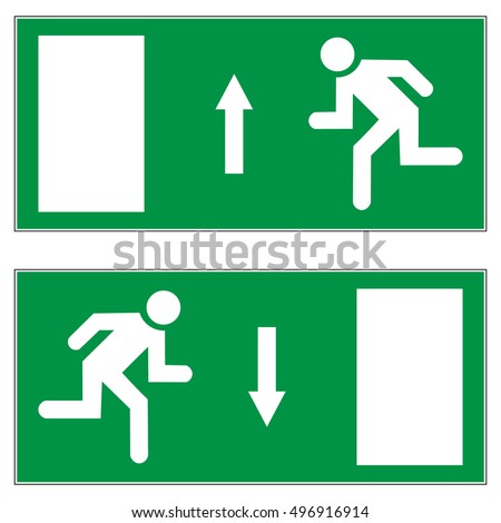 Emergency exit upward, emergency exit downward, escape route signs, vector illustration.