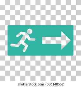 Emergency Exit vector icon. Illustration style is flat iconic cyan symbol on a transparent background.