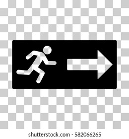 Emergency Exit vector pictograph. Illustration style is flat iconic black symbol on a transparent background.