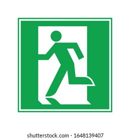 Señal izquierda del vector de salida de emergencia. Ilustración vectorial de signo de salida de fuego. Signo de ruta de escape.