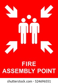 Emergency fire assembly point sign, fire gathering point signboard, vector illustration.