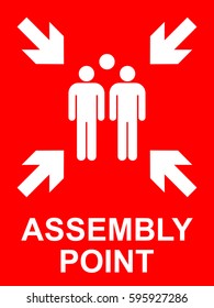 Emergency fire assembly point sign, fire gathering point signboard, vector illustration.