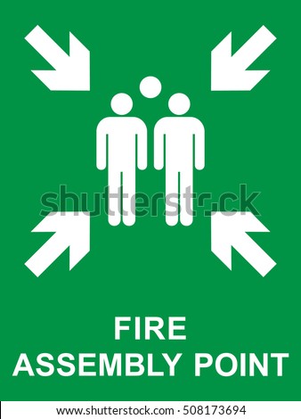 Emergency fire assembly point sign, fire gathering point signboard, vector illustration.