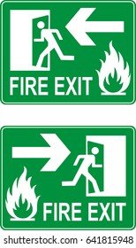 Emergency fire exit door. Green sign. Vector