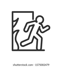Emergency fire exit door, linear icon. Editable stroke