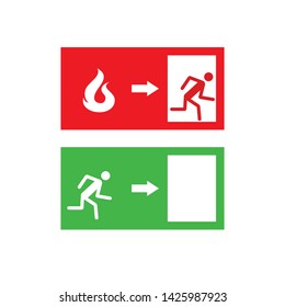 Emergency fire exit door and exit door, sign with human figure