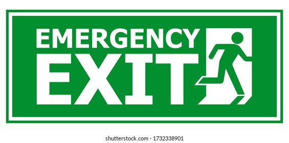 Emergency fire exit door sign green background vector illustration