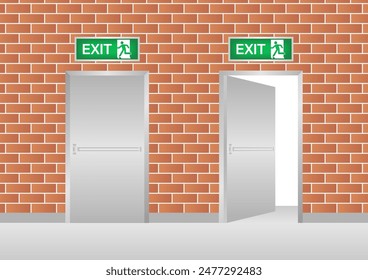 Emergency Fire Exit Door. Exit Door. Fire Exit Sign Over the Door. Vector Illustration.
