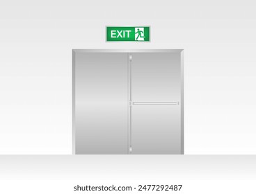 Emergency Fire Exit Door. Exit Door. Fire Exit Sign Over the Door. Vector Illustration.