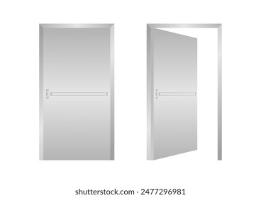 Emergency Fire Exit Door. Exit Door. Fire Exit Sign Over the Door. Vector Illustration Isolated on White Background.