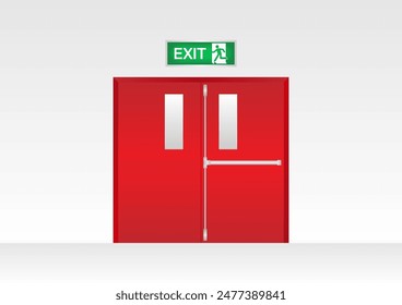 Emergency Fire Exit Door. Exit Door. Fire Exit Sign Over the Door. Vector Illustration.