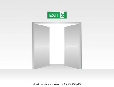 Emergency Fire Exit Door. Exit Door. Fire Exit Sign Over the Door. Vector Illustration.