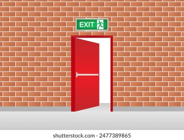Emergency Fire Exit Door. Exit Door. Fire Exit Sign Over the Door. Vector Illustration.
