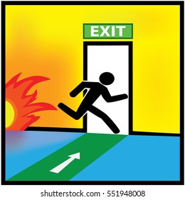 Emergency fire exit door and exit door sign