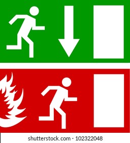 Emergency fire exit door and exit door, vector sign