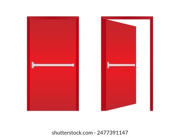 Puerta De Salida De Incendios De Emergencia. Puerta de salida. Puerta de salida de incendios. Ilustración vectorial aislada sobre fondo blanco.