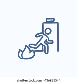 Emergency fire exit door vector sketch icon isolated on background. Hand drawn Emergency fire exit door icon. Emergency fire exit door sketch icon for infographic, website or app.