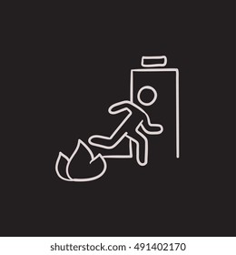 Emergency fire exit door vector sketch icon isolated on background. Hand drawn Emergency fire exit door icon. Emergency fire exit door sketch icon for infographic, website or app.