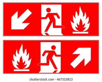Emergency fire exit downward , emergency fire exit upward , fire escape route signs