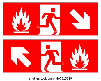 Emergency fire exit downward , emergency fire exit upward , fire escape route signs