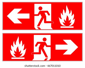 Emergency fire exit left , emergency fire exit right , fire escape route signs