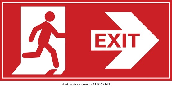 Emergency fire exit sign, Emergency exit, Emergency Exit sign board, red emergency exit sign, Fire sign  
