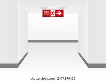 Emergency Fire Exit Sign in Corridor. Exit Sign. Fire Exit Sign. Vector Illustration.