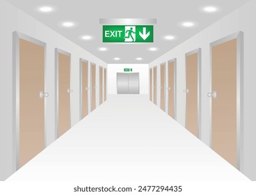 Emergency Fire Exit Sign in Corridor. Exit Sign. Fire Exit Sign. Vector Illustration.