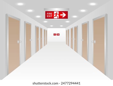 Emergency Fire Exit Sign in Corridor. Exit Sign. Fire Exit Sign. Vector Illustration.