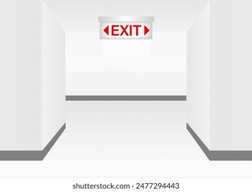 Emergency Fire Exit Sign in Corridor. Exit Sign. Fire Exit Sign. Vector Illustration.