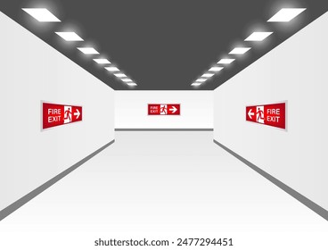 Emergency Fire Exit Sign in Corridor. Exit Sign. Fire Exit Sign. Vector Illustration.