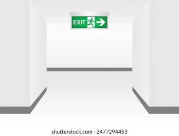 Emergency Fire Exit Sign in Corridor. Exit Sign. Fire Exit Sign. Vector Illustration.