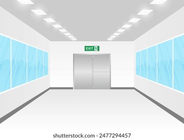 Emergency Fire Exit Sign in Corridor. Exit Sign. Fire Exit Sign. Vector Illustration.