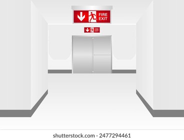 Emergency Fire Exit Sign in Corridor. Exit Sign. Fire Exit Sign. Vector Illustration.