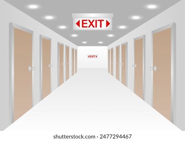 Emergency Fire Exit Sign in Corridor. Exit Sign. Fire Exit Sign. Vector Illustration.