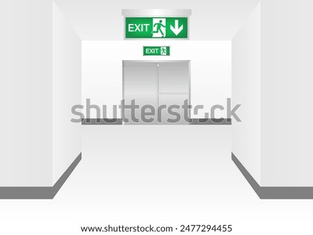 Emergency Fire Exit Sign in Corridor. Exit Sign. Fire Exit Sign. Vector Illustration.