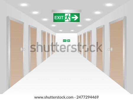 Emergency Fire Exit Sign in Corridor. Exit Sign. Fire Exit Sign. Vector Illustration.