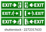 Emergency fire exit sign. Evacuation fire escape door. Emergency exit concept. Arrow for exit route. Vector illustration.