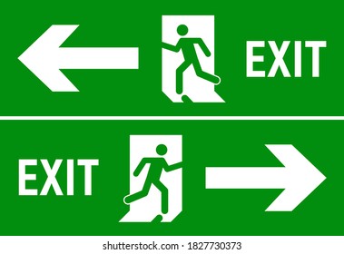 Emergency Fire Exit Sign. Evacuation Fire Escape Door Vector Sign Pictogram Arrow Exit Route